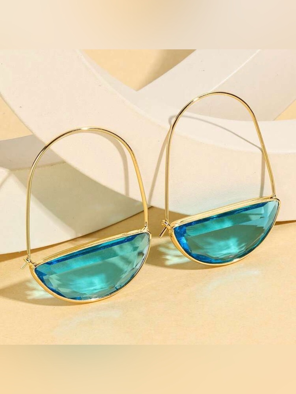 NWOT Gold Hoop Earrings with Teal Crystal Accent